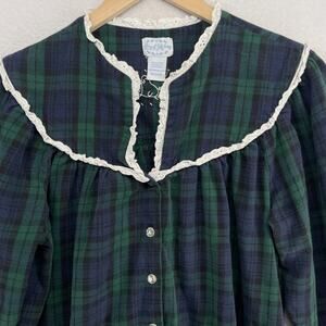 LANZ OF SALZBURG Nightgown M Flannel Blackwatch House Dress Lounge Cotton Green